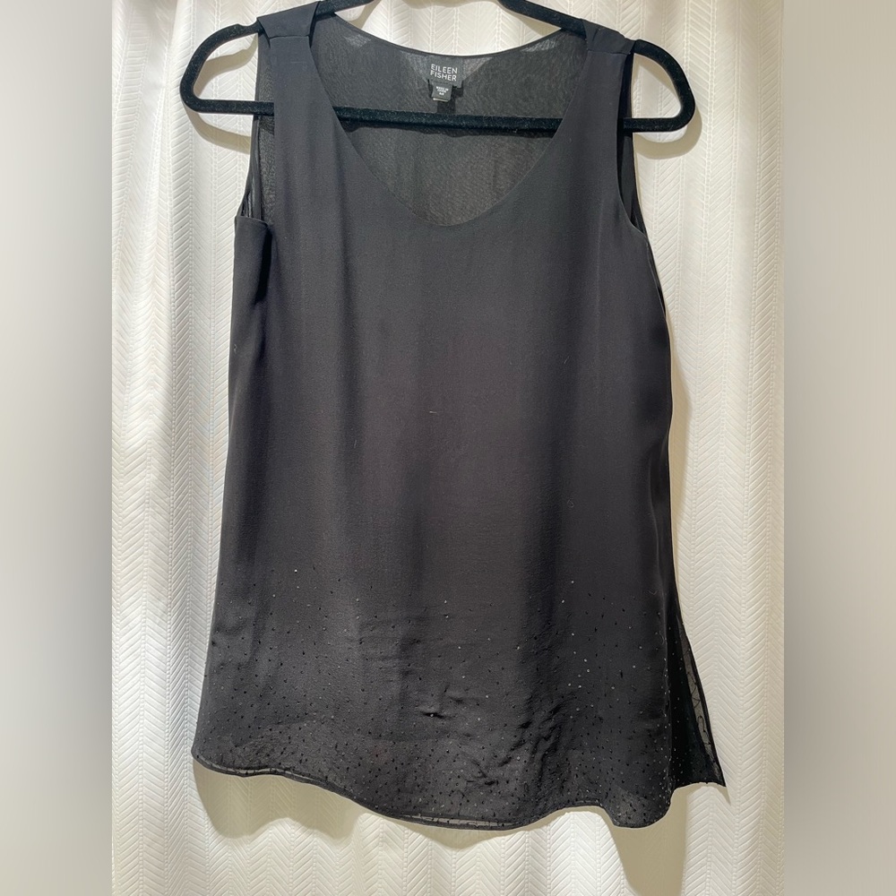 Eileen Fisher 100% Silk Georgette Crepe Black Sleeveless Shell with sequins med